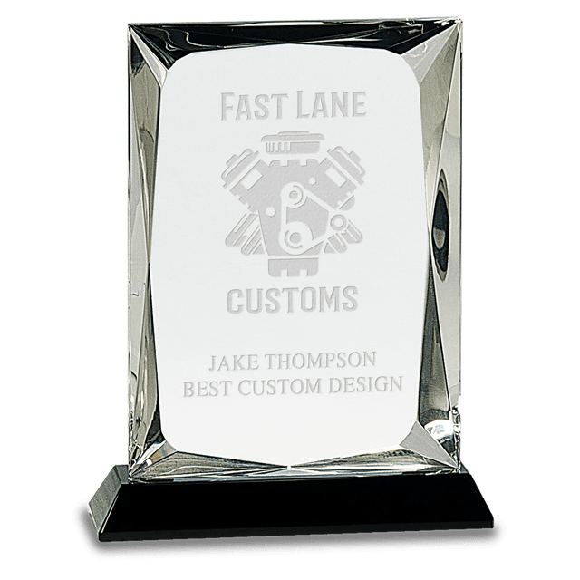 7" Clear Crystal Rectangle on Black Base
