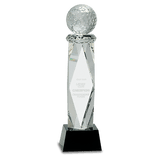 10 3/4" Clear Crystal Golf Ball on Facet Column w/Black Base