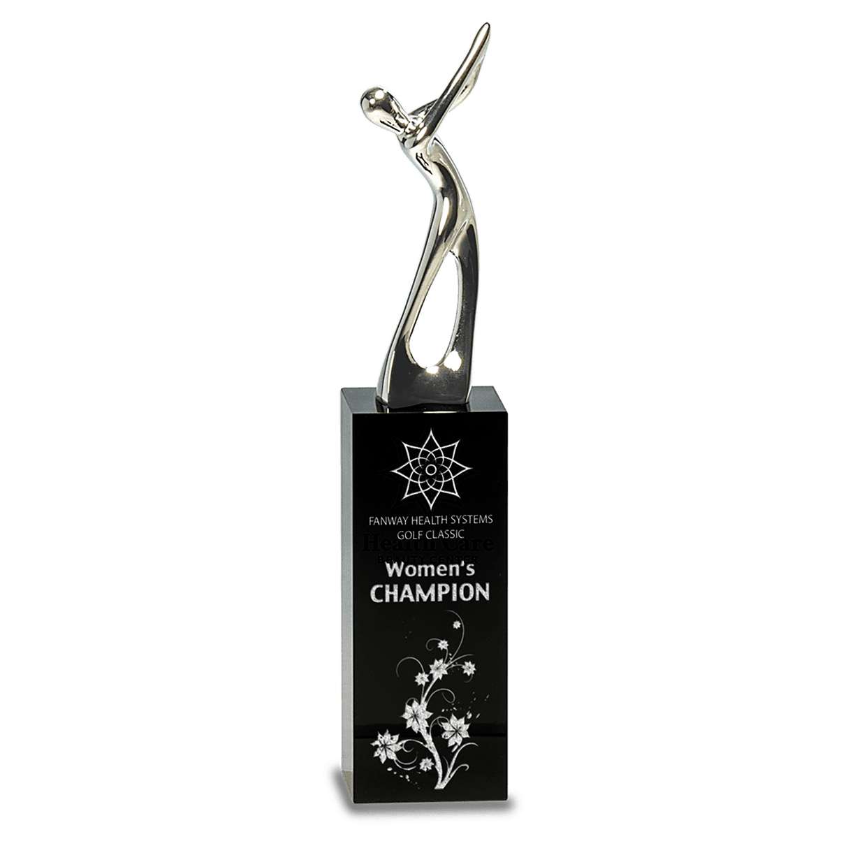 9 1/2" Silver Metal Golf Figure on Black Crystal Pedestal
