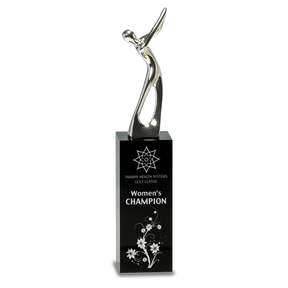 9 1/2" Silver Metal Golf Figure on Black Crystal Pedestal