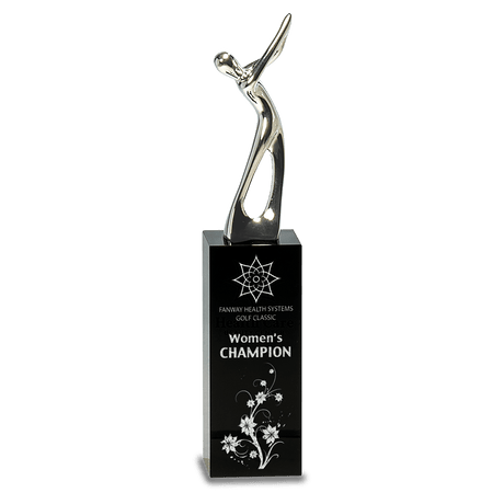 9 1/2" Silver Metal Golf Figure on Black Crystal Pedestal