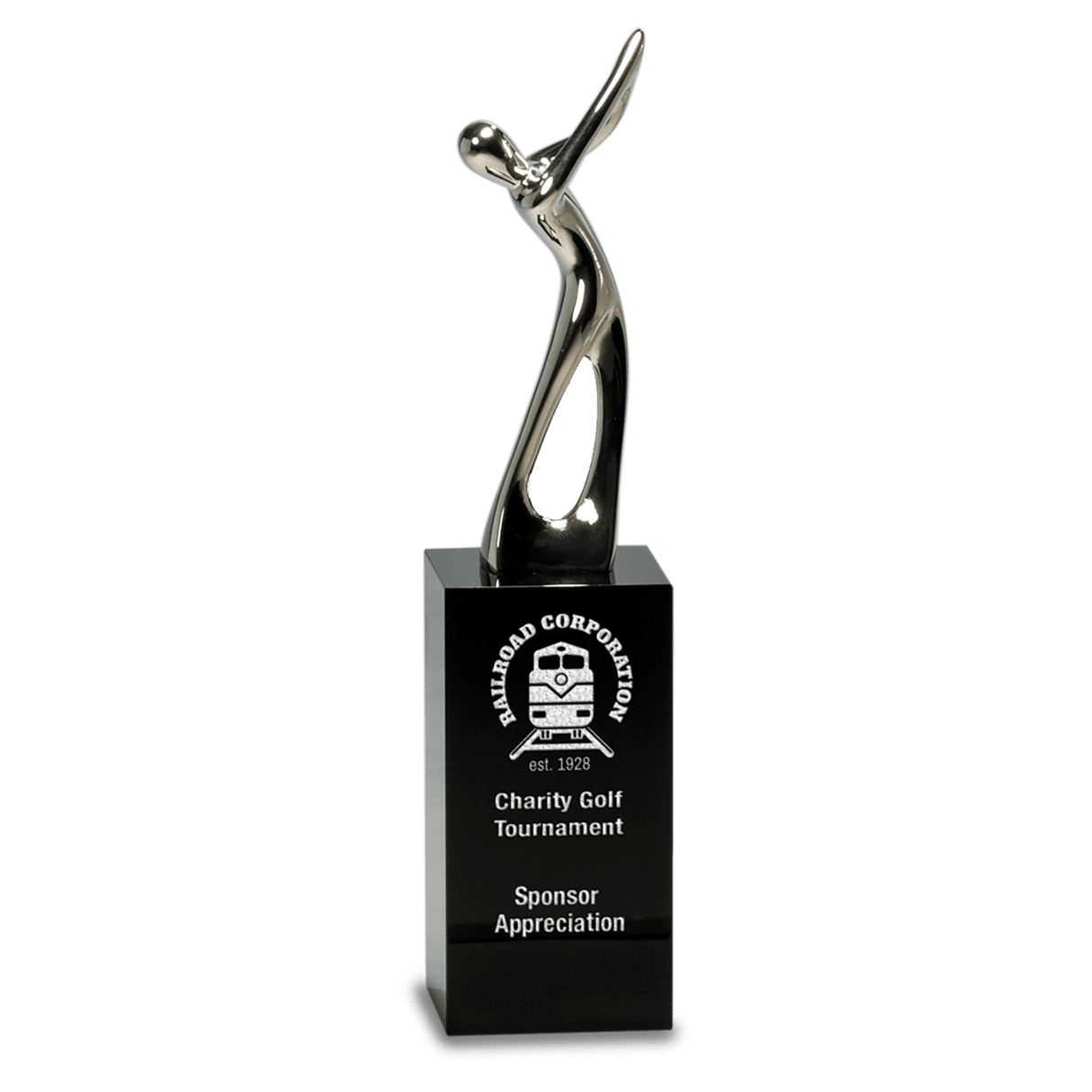 8 1/2" Silver Metal Golf Figure on Black Crystal Pedestal