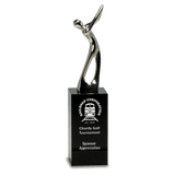 8 1/2" Silver Metal Golf Figure on Black Crystal Pedestal