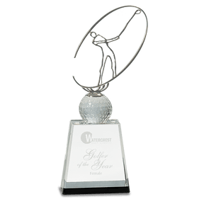 11" Clear/Black Crystal Golf Award with Silver Metal Oval Figure