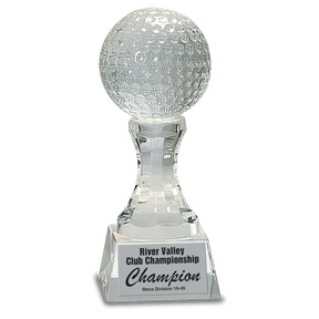7 3/4" Crystal Golf Ball on Clear Pedestal Base