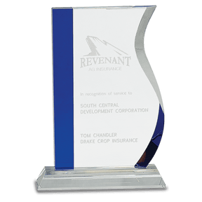 8 1/4" Blue Edge Crystal Wave on Clear Base