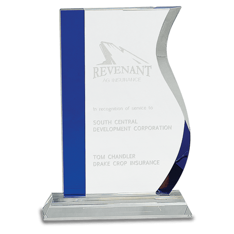 8 1/4" Blue Edge Crystal Wave on Clear Base