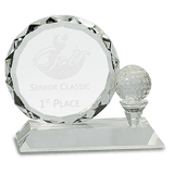 5 1/4" Round Facet Crystal with Golf Ball on Clear Pedestal Base