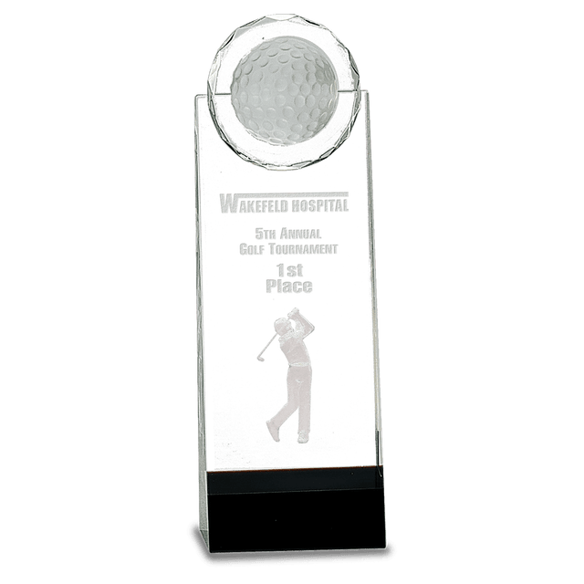 9 1/2" Clear/Black Crystal Standup with 3D Golfer