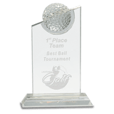 8" Clear Crystal with Inset Crystal Golf Ball on Clear Base