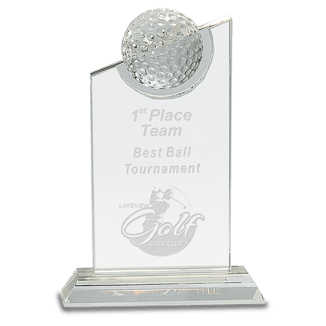8" Clear Crystal with Inset Crystal Golf Ball on Clear Base
