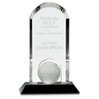 9" Clear Crystal Dome with Inset Golf Ball on Black Pedestal Base