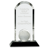 Clear Crystal Dome with Inset Golf Ball on Black 9" Pedestal Base