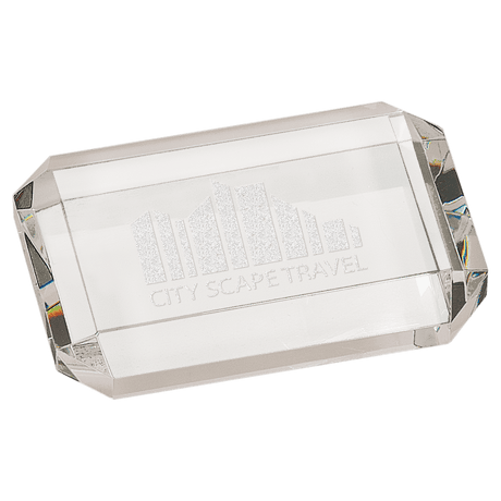 4" x 2 3/4" Crystal Rectangle Paperweight with Clipped Corners