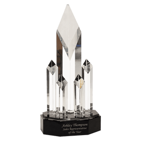 11" Clear Crystal 5 Rising Diamonds on Black Pedestal Base