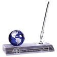 7" x 3" Blue Crystal Globe with Base and Pen