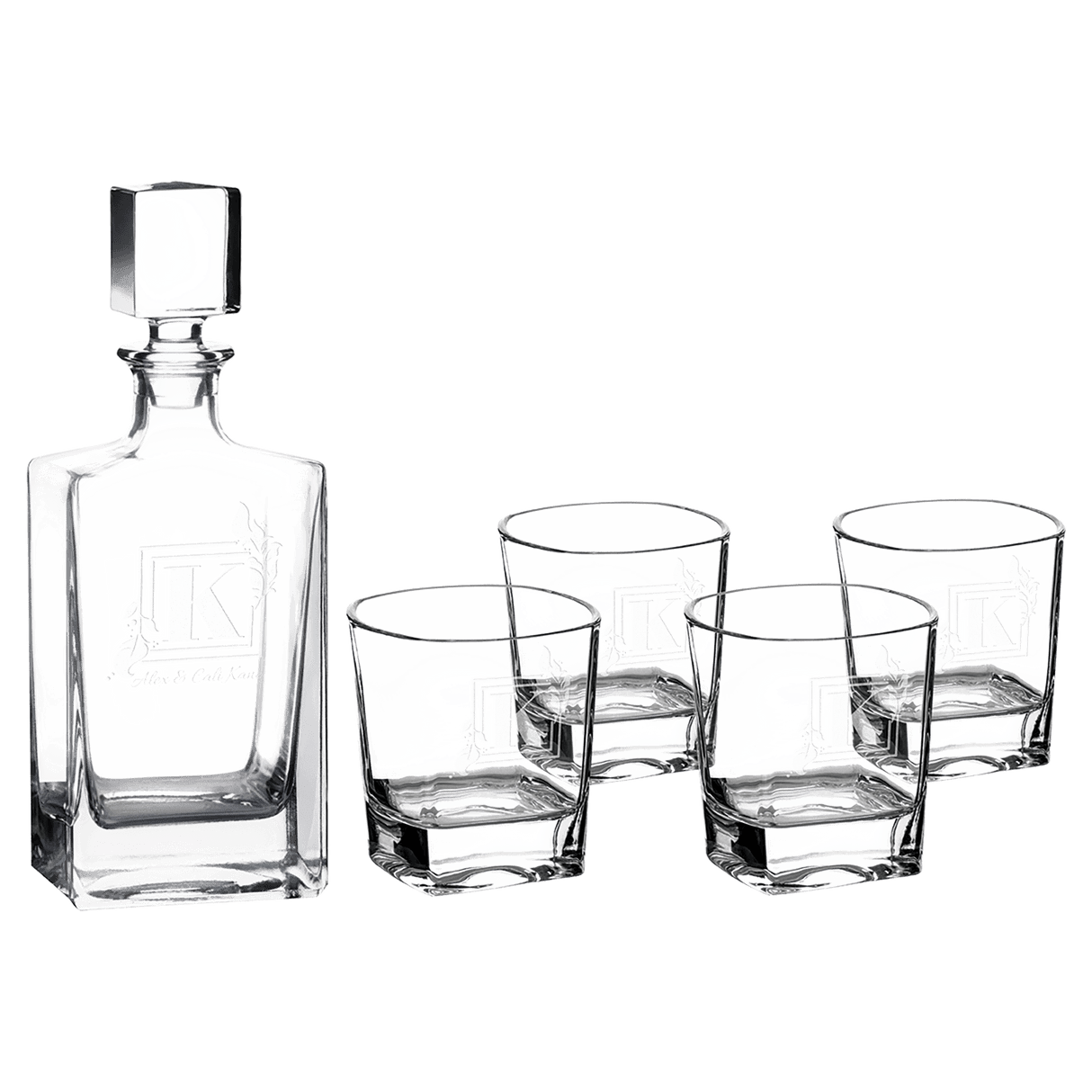 Polar Camel 810mL Rectangle Glass Decanter Set with Four 8 oz. Rocks Glasses in Black Gift Box with Printed Paper Sleeve