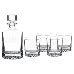 Polar Camel 850mL Round Glass Decanter Set with Four 9 oz. Rocks Glasses in Black Gift Box with Printed Paper Sleeve
