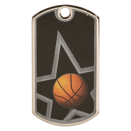 2" Black/Silver Basketball Laserable Star Dog Tag