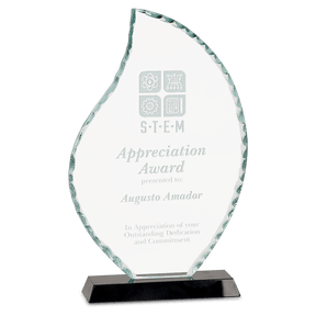 Flame Facet Glass Award on Black Base - 8 1/2"