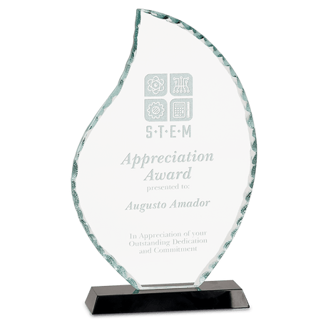 Flame Facet Glass Award on Black Base - 8 1/2"