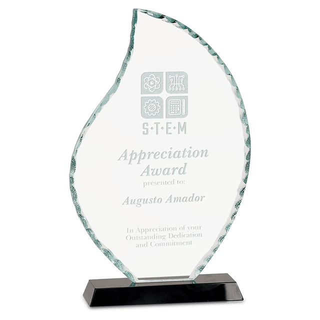 Flame Facet Glass Award on Black Base - 8 1/2"