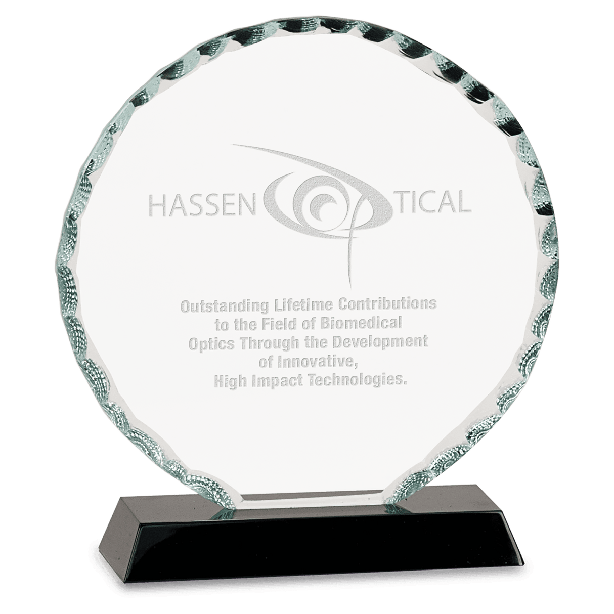 Round Facet Glass Award on Black Base - 5"