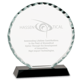 Round Facet Glass Award on Black Base - 5"