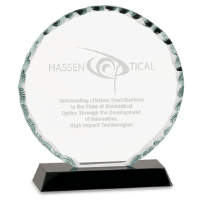 Round Facet Glass Award on Black Base - 5"