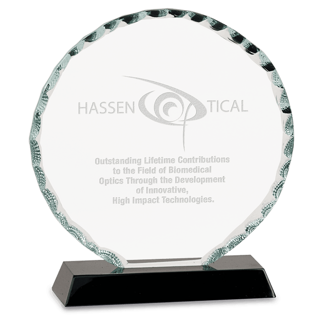 Round Facet Glass Award on Black Base - 5"