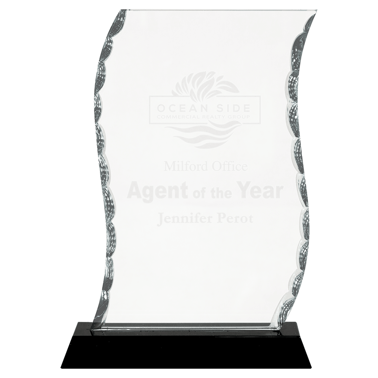 Scroll Facet Glass Award on Black Base - 7 1/2"