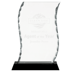 Scroll Facet Glass Award on Black Base - 7 1/2"