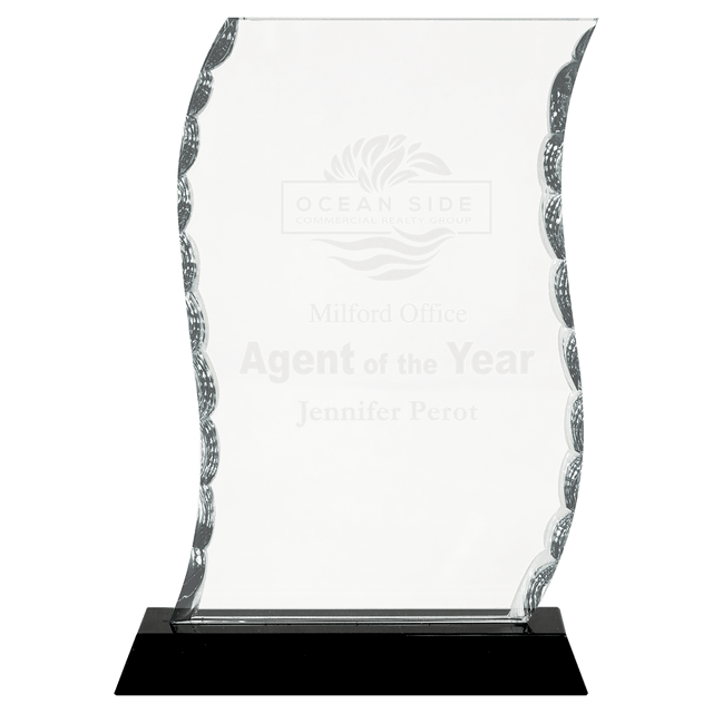Scroll Facet Glass Award on Black Base - 7 1/2"