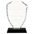 Shield Facet Glass Award on Black Base - 6 1/2"