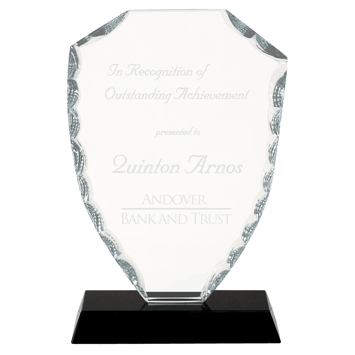 Shield Facet Glass Award on Black Base - 6 1/2"