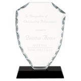 Shield Facet Glass Award on Black Base - 6 1/2"