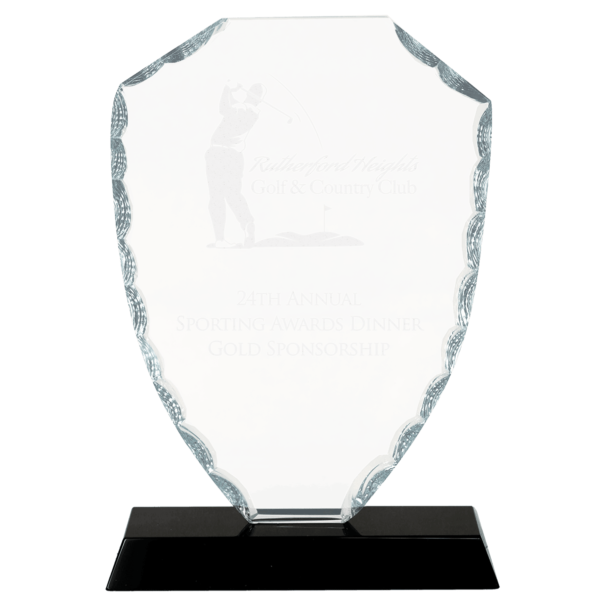 Shield Facet Glass Award on Black Base - 7 1/2"