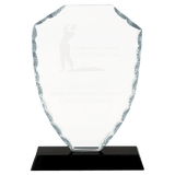 Shield Facet Glass Award on Black Base - 7 1/2"