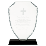 Shield Facet Glass Award on Black Base - 8 1/4"