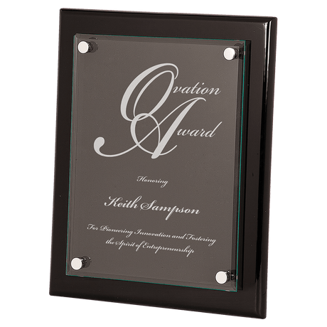 10 1/2" x 13" Black Piano Finish Floating Glass Plaque