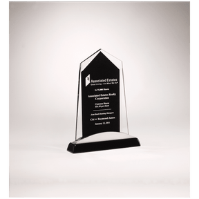 6 5/8" x 7 7/8" Apex Series Glass Award, Black Piano Finish Base with Silver Aluminum Accent