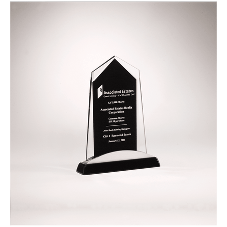 6 5/8" x 7 7/8" Apex Series Glass Award, Black Piano Finish Base with Silver Aluminum Accent