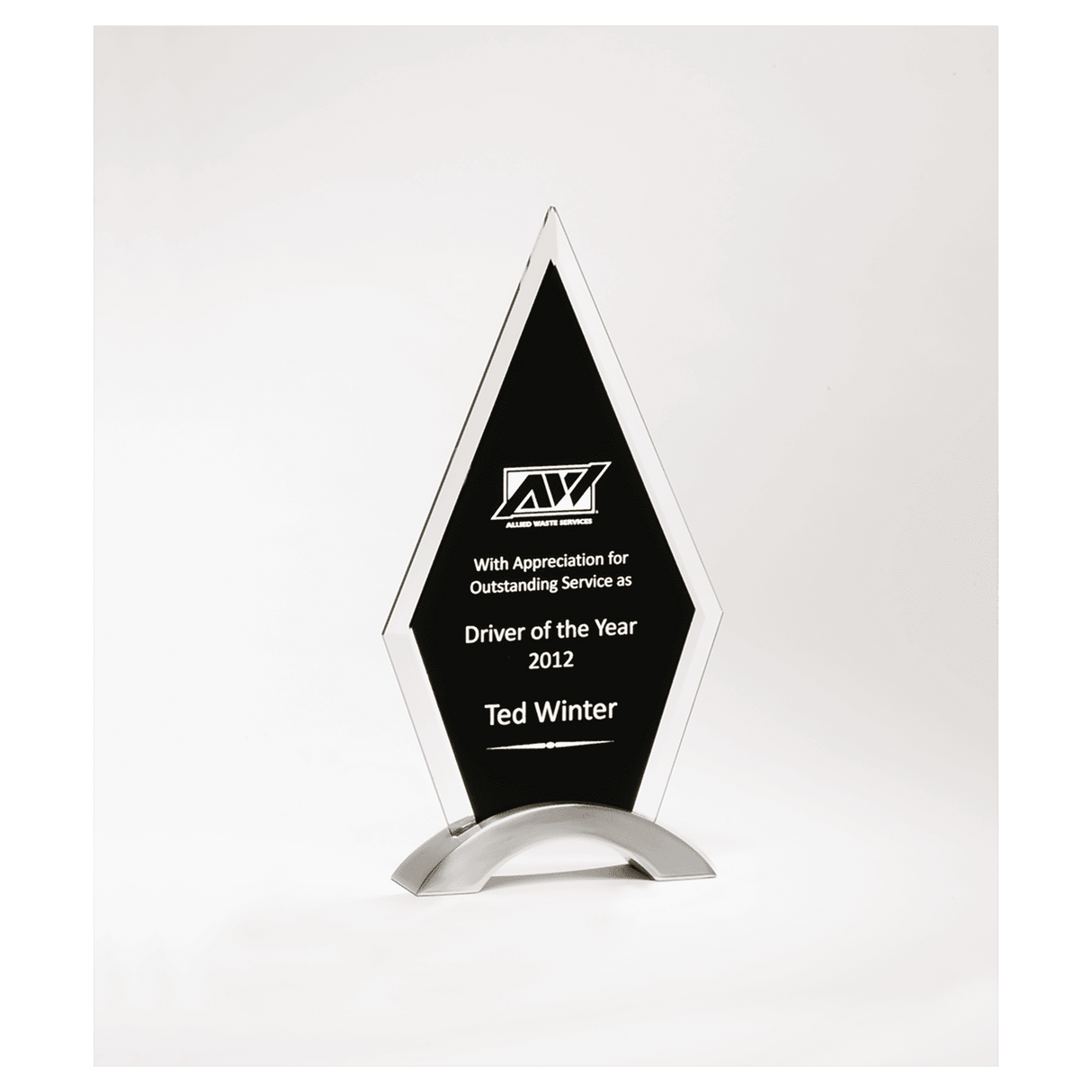 5 1/8"x 9 1/2" Beveled Clear Glass with Black Silkscreen and Silver Aluminum Accent Base