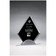 7 1/8" x 8 1/4" Diamond Shaped Glass Award, Black Silkscreen on Silver     Metal Base