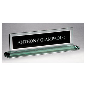 10" x 2 3/4" Glass Name Plate w/Black Silkscreened Engraving Area, Mirror  Border
