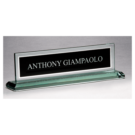 10" x 2 3/4" Glass Name Plate w/Black Silkscreened Engraving Area, Mirror  Border
