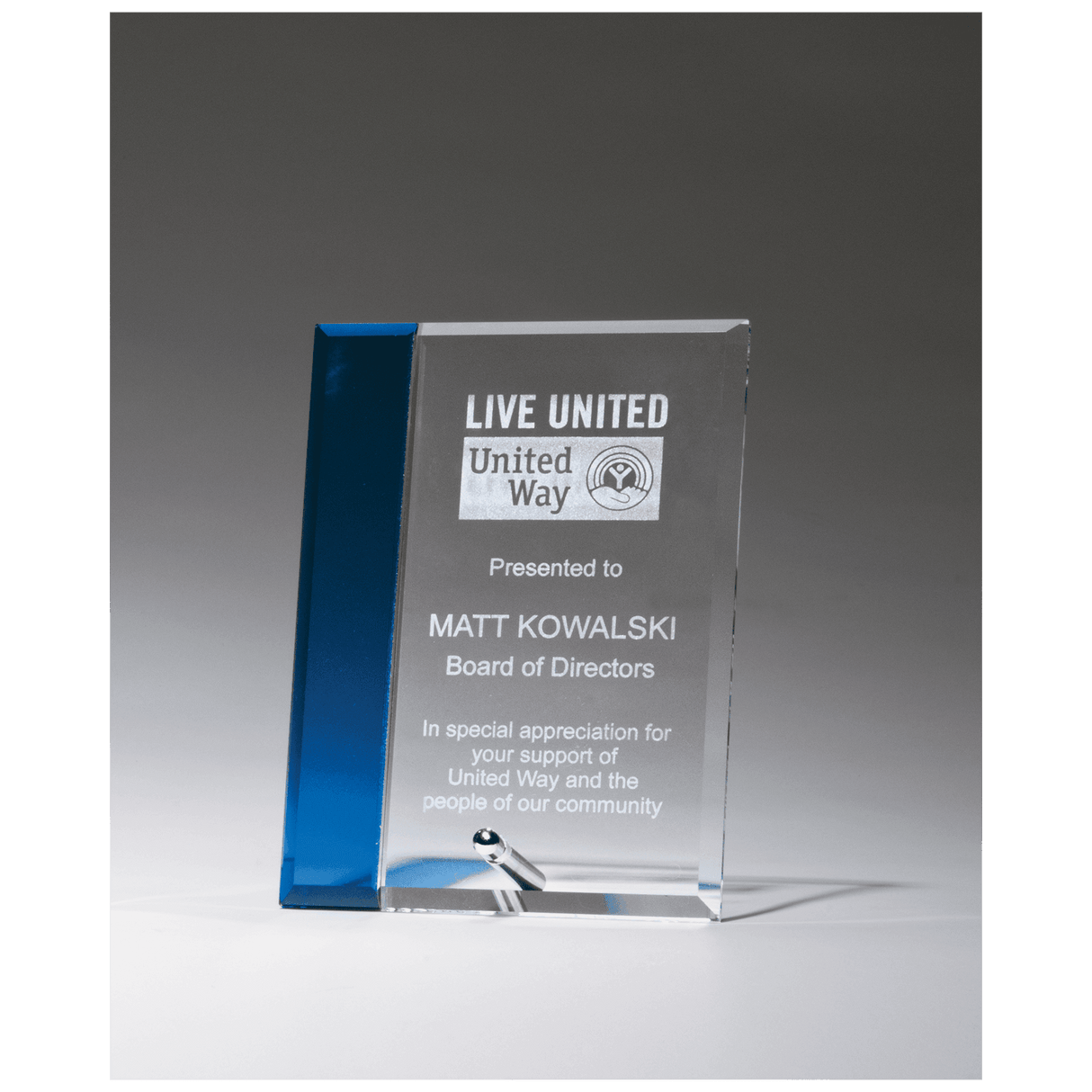 5" x 7" Clear Glass with Sapphire Blue Highlight and Silver Plated Easel   Post