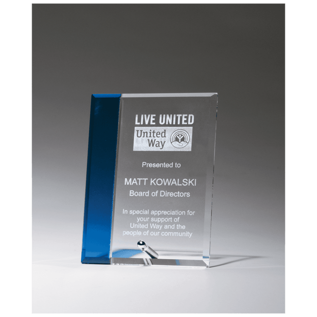 5" x 7" Clear Glass with Sapphire Blue Highlight and Silver Plated Easel   Post