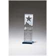3 1/8" x 9 1/4" Etched Clear Glass Award with Star and Mountain Peak on    Blue Glass Base
