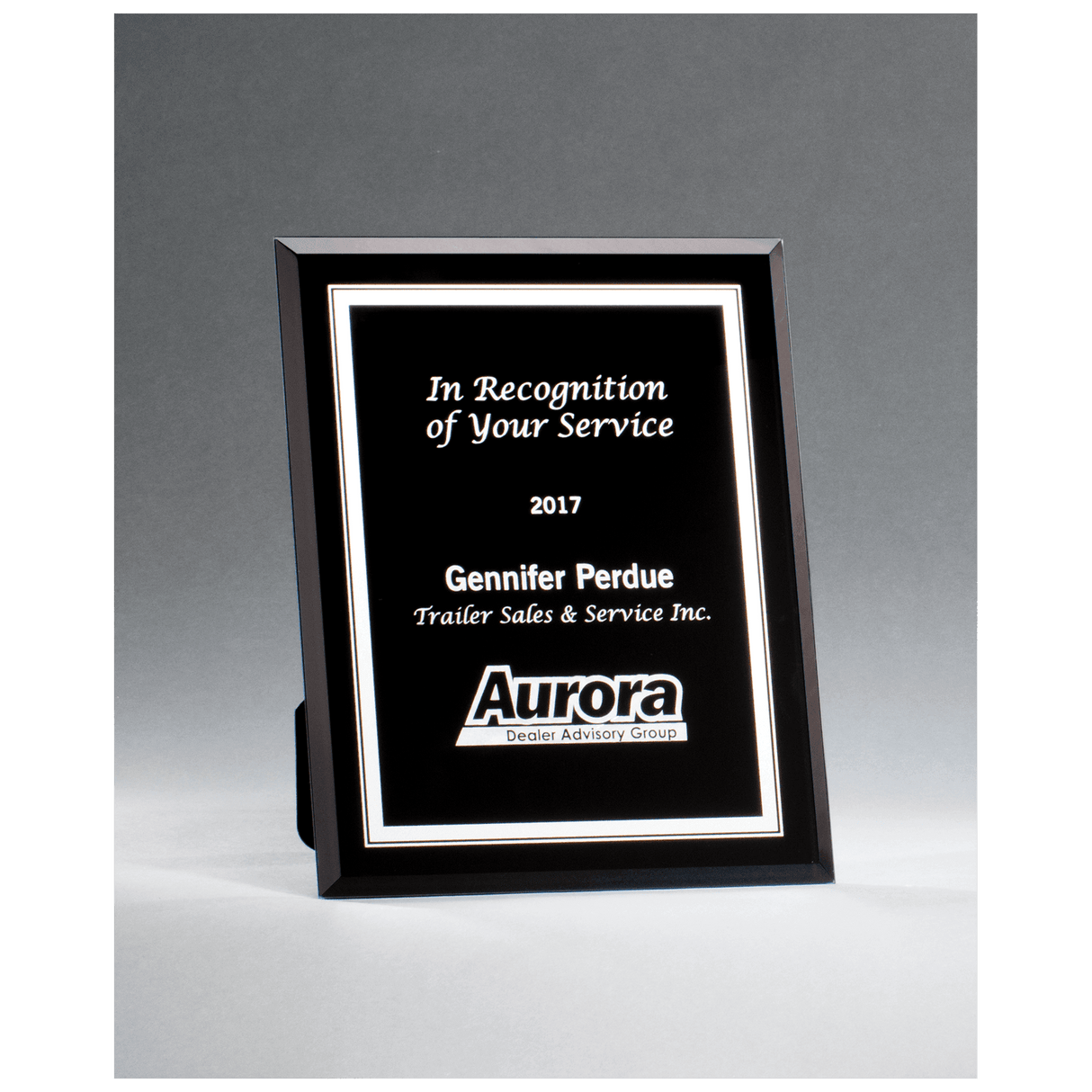 5" x 7" Black Glass Plaque with Silver Border and Easel Back